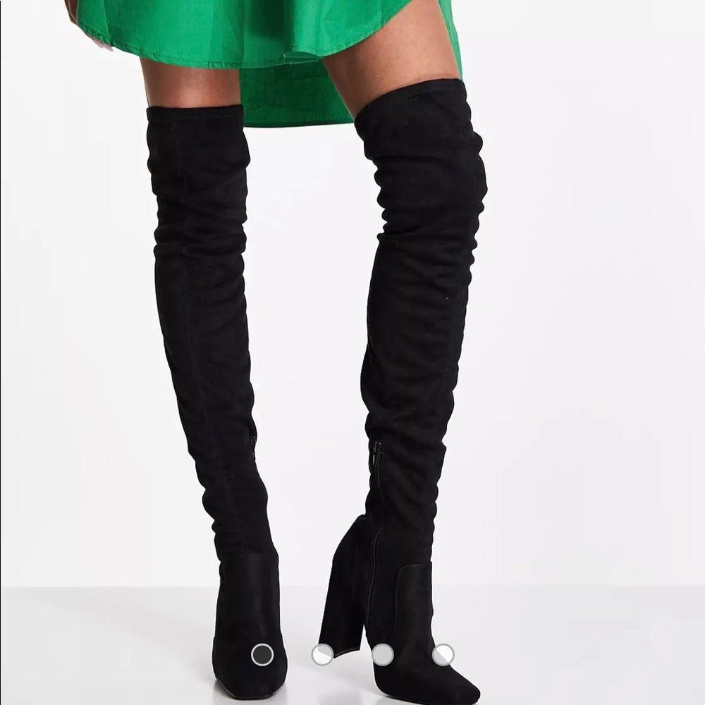 Asos Suede Block-Heeled Over The Knee Boots